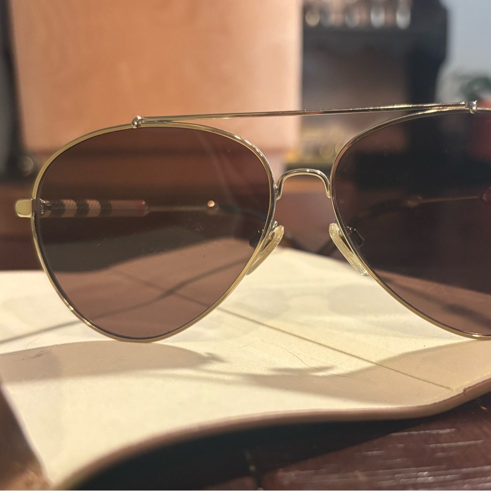 Burberry Gold and Brown Aviator Sunglasses